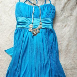 Turquoise formal dress with spaghetti straps